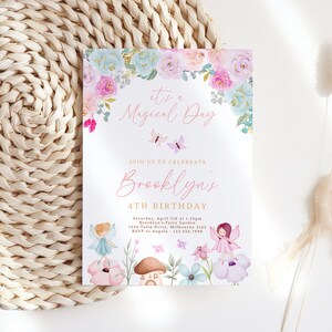 Editable Fairy Birthday Invitation Whimsical Enchanted Pixie Fairy Party Magical Fairy Princess Floral Party Invite Instant Download Z296