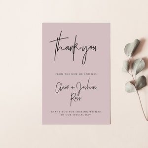 Modern Blush Pink Wedding Thank You Card, Editable Template Printable Instant Download Minimalist Script Simple and Elegant WED29