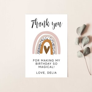 Boho Geburtstag Dankeschön Karte, bearbeitbare druckbare Sofort Download Blush Pink Boho Regenbogen & Herz Moderne Mädchen Script Wertschätzung Z21
