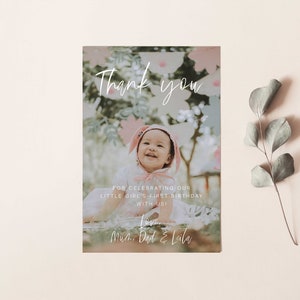 Cartão de agradecimento com foto DOWNLOAD INSTANTÂNEO Nota de agradecimento personalizada para impressão Cartão de agradecimento de aniversário 4x6 Editável Menino Menina Modelo de festa Z11