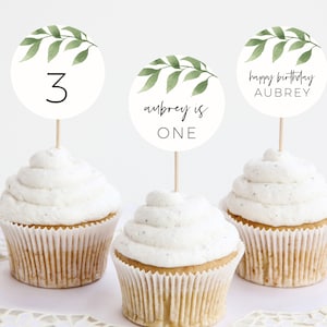 Editable Cupcake Toppers, Printable Greenery Cupcake Topper Template, Instant Download Baby Shower or Birthday, DIY Editable Party Decor Z13
