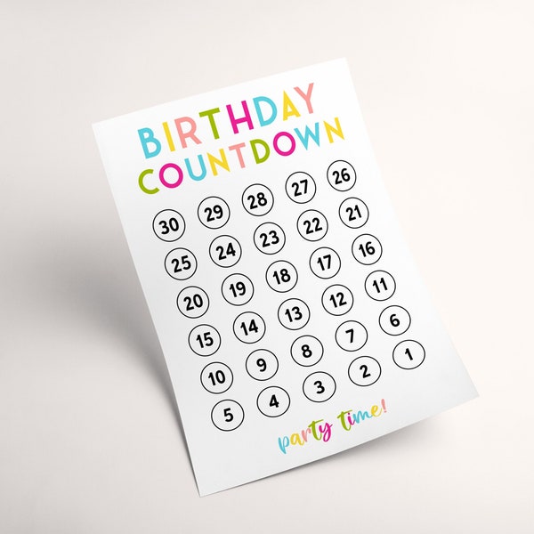 Birthday Countdown Printable Template, Kids Bday Countdown, Rainbow Party PDF, Milestone Birthday Advent Calendar, Girls or Boys
