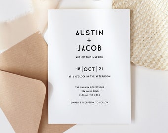 Minimalist Wedding Invitation Template Simple Basic Modern Wedding Invite Editable Template Instant Download Wedding Invite Templett WED15