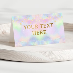 Rainbow Place Card Template, Personalized Food Labels Birthday or Baby Shower Buffet Tags DIY Instant Download Sparkle Gold Galaxy Sign Z321