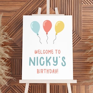 Birthday Welcome Sign, Colorful Balloons Editable Printable Instant Download Kids Party Entrance Decor DIY Fun Signage Z114