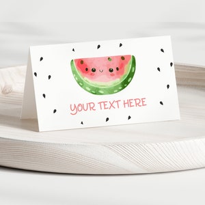 Platzkartenvorlage, eins in der Melone Bearbeitbare Wassermelone Lebensmitteletiketten Kinder Mädchen Obst Druckbare Buffettischschilder Sofortiger Download DIY Z327