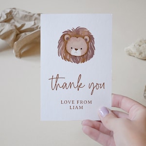 Carte de remerciement Lion - Safari Boho Boho modifiable Téléchargement instantané imprimable pour les garçons anniversaire ou Baby Shower Merci Note bricolage Z324