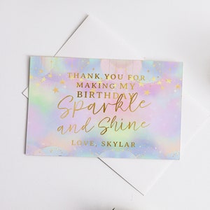 Rainbow Thank You Card, Gold Sparkle Note, Editable Birthday Baby Shower Template Instant Download Personalized Digital DIY Galaxy Card Z321