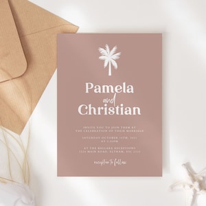 Palm Wedding Invitation Template, Modern Wedding Invitation Printable, Boho Beach Wedding Invitation, Minimalist Wedding Invite DIY WED37