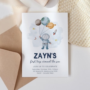 Editable Space Birthday Invitation Template, Planets Rocket Ship Astronaut Invite, Galaxy Blast Off Editable Invitation Printable DIY Z292
