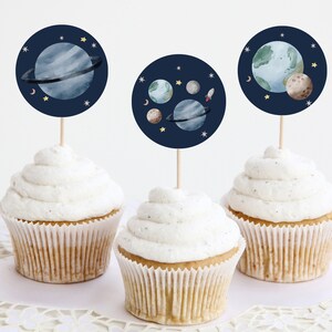 Space Party Cupcake Toppers Rocket Moon Planet Astronaut Outer Space Party Decor Space Cupcake Toppers Galaxy Party Decor Printable Z292