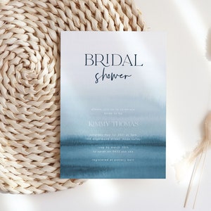 Ocean Bridal Shower Invitation Template Editable Beach Bridal Shower Invite Printable Watercolor Blue Bridal Shower DIY Templett WED61