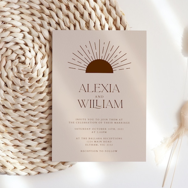 Sun Wedding Invitation Template, Modern Wedding Invitation Printable, Boho Terracotta Wedding Invitation, Minimalist Wedding Invite WED44