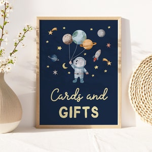 Cards and Gifts Sign Space Party Sign Outer Space Birthday Sign Astronaut Galaxy Party Decor Gifts Table Boy Planets Sign Printable Z292