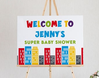 Comic Book Welcome Sign, Boys Superhero Baby Shower Editable Template, Instant Download, DIY Printable, Digital Party Decor Z318