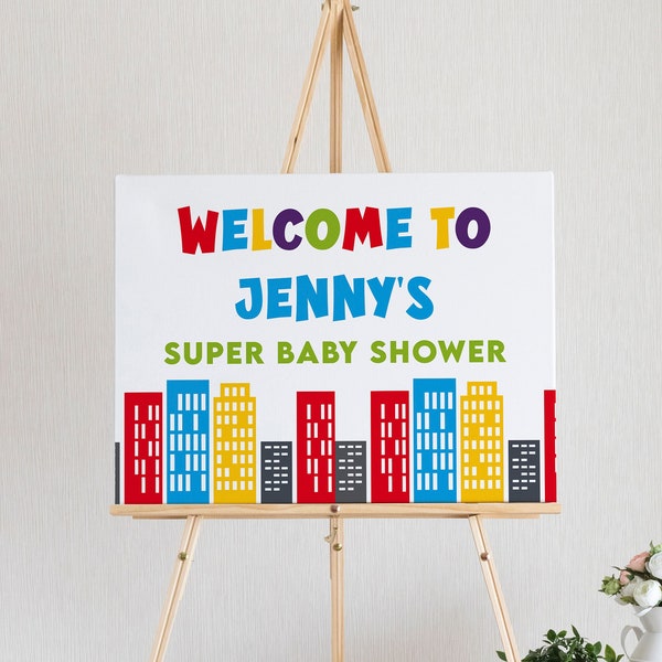 Comic Book Welcome Sign, Boys Superhero Baby Shower Editable Template, Instant Download, DIY Printable, Digital Party Decor Z318