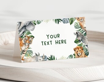 Animal Place Card, Editable Template Printable DIY Instant Download Safari Jungle Zoo Escort Tent Card Lion Zebra Rhino Tiger Elephant Z345