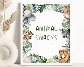 Safari Table Sign, Animal Snacks 8x10 Editable Printable DIY Jungle Zoo Party Animals Food Instant Download Kids Birthday Party Decor Z345