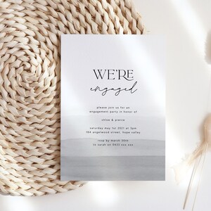 Modern Grey Engagement Invitation Template, We're Engaged Invitation, Watercolor Engagement Party Invitation, Engagement Announcement WED67