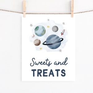 Astronaut Sweets & Treats Sign Galaxy Outer Space Dessert Table Sign Digital Printable Editable Birthday Planets Boy Party Decor Z292