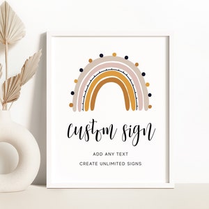 Custom Sign Template Boho Rainbow Baby Shower 8x10 Sign Muted Rainbow Birthday Party Decorations Instant Download Editable Sign DIY Z8