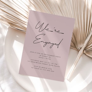 Modern Blush Engagement Invitation Template, We&#39;re Engaged Invitation, Bush Pink Engagement Party Invitation, Engagement Announcement WED27