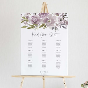 Floral Wedding Seating Chart Template, Modern Seating Chart Board, Wedding Seating Sign Printable, Minimalist Seating Poster Editable WED08