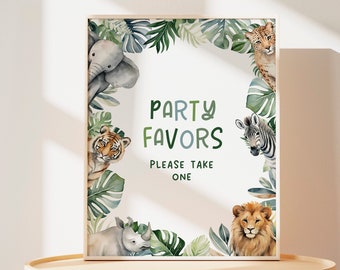 Safari Table Sign Party Favors, 8x10 Editable Printable DIY Jungle Safari Zoo Animals Kids Birthday Party Instant Download Decoration Z345