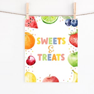 Sweets & Treats Zeichen, 8x10 Tutti Fruity Editierbare Vorlage Druckbare DIY Tropische Früchte Kinder Party Sweet One Sommer Instant Download Z341