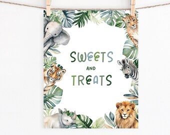 Safari Table Sign Sweets & Treats, Editable Printable Jungle Zoo Party Animals Buffet Food Instant Download Kids Birthday Party Decor Z345