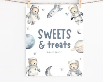 Party Table Sign, 8x10 Sweets & Treats Dessert Buffet Editable Printable Instant Download DIY Astronaut Galaxy Boys Birthday Decor Sign Z355