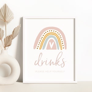 Drinks Table Sign Printable Rainbow 1st Birthday Table Party Sign Instant Download Pastel Rainbow Baby Shower Bridal Shower Birthday Sign Z9
