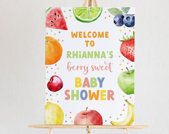 Fruit Welcome Sign, Editable Template Printable DIY Instant Download Sweet Berry Watermelon Banana Baby Shower Entrance Poster Board Z341