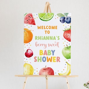 Obst Willkommensschild, bearbeitbare Vorlage Druckbare DIY Sofort-Download Süße Beere Wassermelone Banane Babyparty Eingang Plakat Z341