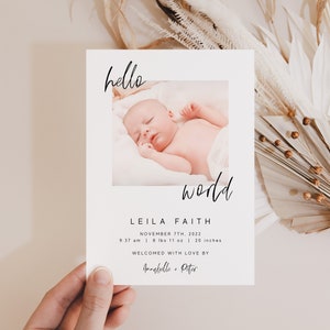 Birth Announcement Photo Baby Announcement Card Newborn Minimalist Welcome Editable Template Printable Instant Download Templett DIY Z11