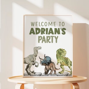 Dinosaur Birthday Party Welcome Sign Editable Template, Printable Instant Download T-rex Triceratops Jurassic Prehistoric Dino Table Z304