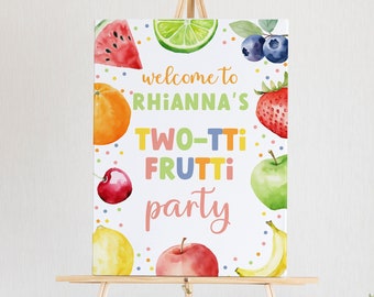 Tutti Frutti Welcome Sign, Editable Template Printable DIY Instant Download Fruit Sweet Banana 1st 2nd 3rd Birthday Entrance Poster Z341