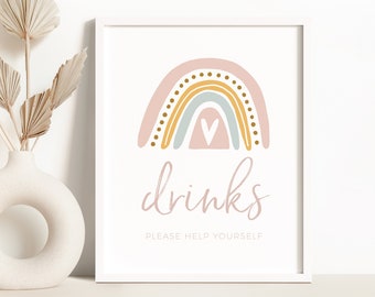 Drinks Table Sign Printable Rainbow 1st Birthday Table Party Sign Instant Download Pastel Rainbow Baby Shower Bridal Shower Birthday Sign Z9