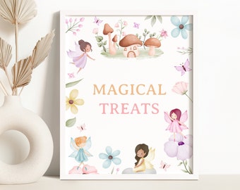 Magical Treats Party Table Sign, Fairy Princess Birthday Baby Shower Enchanted Forest Instant Download Editable Printable Dessert Table Z296