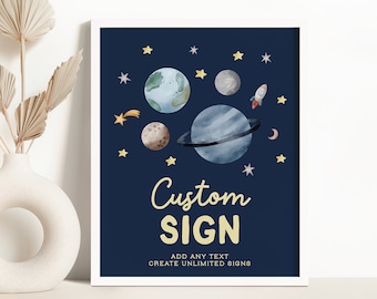 Editable Space Birthday Party Sign Astronaut Galaxy Planet Outer Space Printable Instant Download Custom Party Sign or Nursery Wall Art Z292