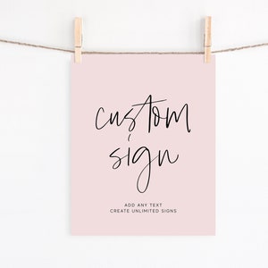 Pink Simple Sign Pink Custom Sign Portrait Blush Pink Editable Sign Template 8x10 ...
