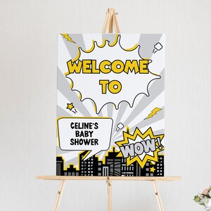 Superhero Welcome Sign, Boys Baby Shower Editable Comic Book Digital Template Instant Download DIY Personalised Party Decor Signage Z303