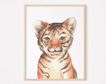 Impresión de tigre bebé, impresiones de animales de Safari, arte de vivero imprimible, decoración de vivero de Safari, arte de cachorro de tigre, animales de Safari, impresión de arte de pared de vivero