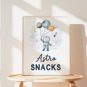 Astro Snacks Space Party Sign Outer Space Birthday Sign Astronaut Galaxy Party Decor Dessert Table Snack Sign Planets Party Printable Z292