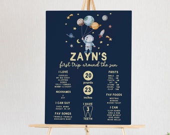 Outer Space Birthday Milestone Sign First Trip Around the Sun Boy 1st Birthday Astronaut Galaxy Planets Printable Template Poster Sign Z292