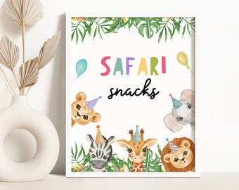Safari Snacks Birthday Sign, Party Animal Safari Birthday Food Table Sign, Editable Wild One Jungle Party Sign Printable Zoo Party Z293