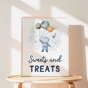 Astronaut Sweets & Treats Sign Galaxy Outer Space Dessert Table Sign Digital Printable Editable Birthday Planets Boy Party Decor Z292