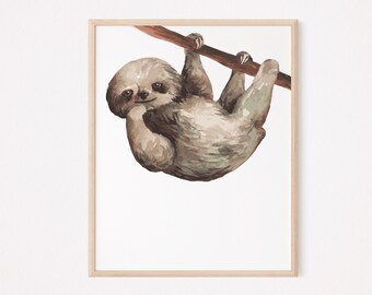 Faultier Druck, Faultier druckbare Wandkunst, Baby Faultier Kinder Dekor, digitaler Download druckbare Faultier Druck, Kinderzimmer Wandkunst, Tier Wandkunst