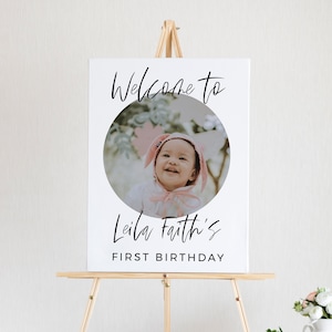 Welcome Birthday Sign with Picture, Photo Birthday Welcome Sign, Modern Birthday Welcome Sign Template, Modern First Birthday Signs Z11