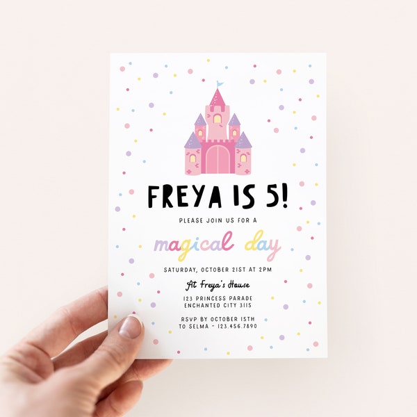 Princess Birthday Invitation, Editable Castle Birthday Invitation, Edit Yourself Digital Instant Download Magical Rainbow Confetti DIY Z312